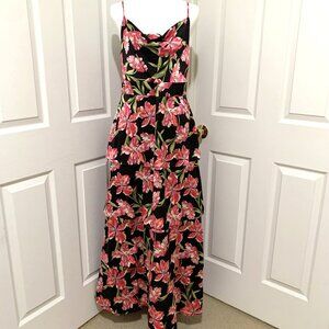 NWT Anne Klein Women Black Pink Floral Tiered Sleeveless Maxi Dress Prom Size 8